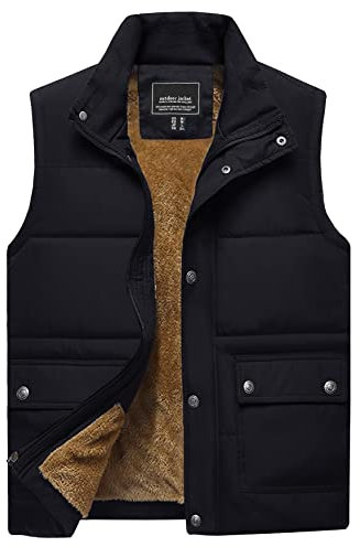 TACVASEN Body Warmer for Men Winter Warm Outerwear Gilets Sleeveless Fleece Gillette Jackets Thermal Fishing Gilet with Pockets Black,L
