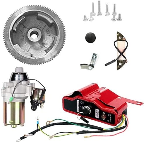Carkio Electric Start Conversion Kit Compatible with Honda GX340 GX390 11HP 13HP Starter Motor Flywheel Key Switch Coil Ignition Fan Cover Fit