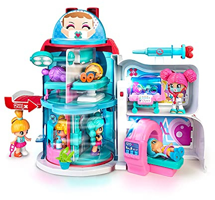 Pinypon - Secours Hospitalier, bâtiment Rotatif Circulaire avec 6 Chambres, Nombreux Accessoires de Soins Inclus, incubateur, Scanner, Figurine de Docteur, pour Enfants à partir de 4 Ans