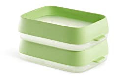 Lékué Reusable Seal Tray, Set 2 Bandejas Reutilizable para conservar Alimentos, Verde, 22x15x6 cm