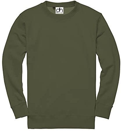 D&H CLOTHING UK Premium Sweatshirts Plain Workwear Casual Crewneck Jumper Sweater Sports Leisure Fleece (L, Army Green)