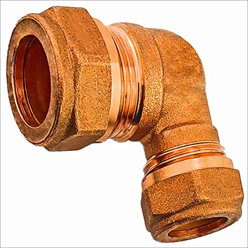 MegaHaustechnik Schraubfitting Kupferrohr, Winkel reduziert, 28 x 22mm | Messing Klemmringverschraubung, Trinkwasser geeignet, für Rohr-Außendurchmesser 28 auf 22mm reduziert, Reduzierwinkel