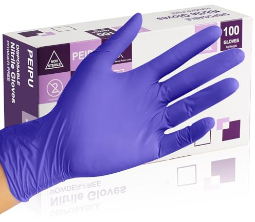 PEIPU Gants en nitrile, gants de nettoyage jetables, sans poudre, sans latex, sans caoutchouc, gants de protection non stériles à usage unique (100, Large)