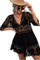 Womens Beach Dresses Crochet Lace Bikini Cover Up See Through Hollow Out Floral Beachwear 3/4 Sleeve Black