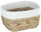 WENKO Aufbewahrungskorb Rika M, dekorativer Korb für kleine Accessoires aus naturnahem Borstengras abgesetzt mit Stoff aus Baumwolle, 80% Naturfaser und 20% Baumwolle, 18 x 25 x 15 cm, Braun/Weiß