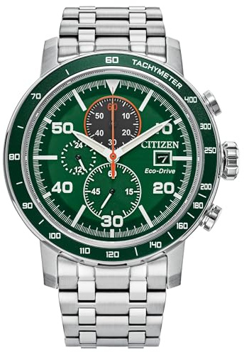 Citizen Men's Eco-Drive Brycen Chronograph Stainless Steel Watch, Green Dial (Model: CA0851-56X)