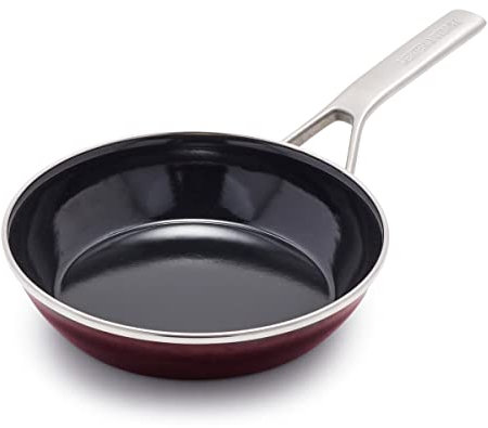 Merten & Storck Europäisch gefertigtes emailliertes Kochgeschirr mit Stahlkern, 20,3 cm Bratpfanne, Induktion, PFAS- und PTFE-frei, spülmaschinenfest, ofen- und grillsicher, Merlot-Rot