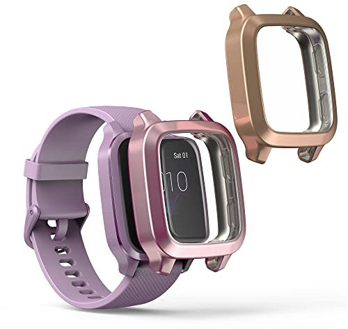kwmobile 2X Schutzhülle kompatibel mit Garmin Venu Sq Music/Sq Hülle - Fullbody Cover Set aus Silikon - Altrosa Rosegold