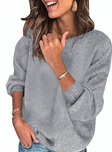 UMIPUBO Maglione Donna Chic Oversize Maglione a Maglia Colorblock Morbido Righe Pullover Casual Knitted Bluse Manica Lunga Girocollo Tops Maglieria per Autunno Inverno Felpe Ragazza(Grigio-A, S)
