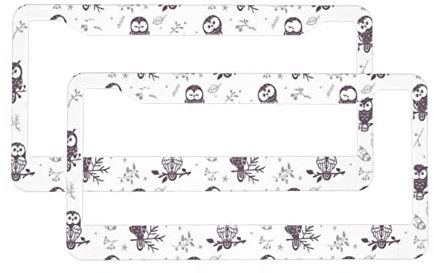 Kennzeichenrahmen mit Eulen-Baum-Ästen-Druck, 2 Stück, Aluminium, universal, rundes Loch, Auto-Kennzeichenabdeckungen, Aluminium-Kennzeichenhalter mit Befestigungselementen und Schrauben