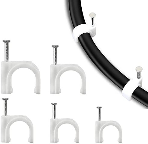 100pcs Grapas para Cables Clips de Alambre Redondos Clips de Cable de Cable Redondo Grapas Redondas para Cable con Clavos de Fijación 7mm 8mm 9mm 10mm 12mm para Cables de Gestión