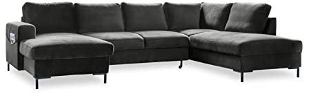 MIUFORM Ecksofa U Form mit Schlaffunktion und Bettkasten | Lofty Lilly | Wohnladschaft Couch Schlafcouch Wohnzimmer Gästezimmer | Samt Metallfüße (Dunkelgrau, Rechts ausgerichtet)