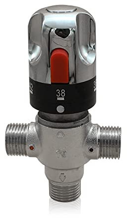 Thermostatisches Mischventil 3 Wege Thermomischer 1/2 Messing Thermostatischer Ventil für Wassertemperatur Rohrbecken Thermostatsteuerung Thermostat Control