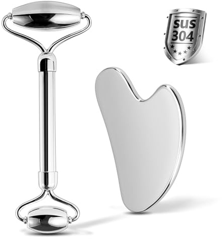 CUTELIILI Gesichtsroller aus Edelstahl & Gua Sha | Metallic Gua Sha, Gua Sha Gesichtswerkzeuge Edelstahl
