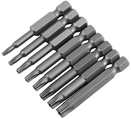 Embout de Tournevis étoile Torx Inviolable à 5 Points 8 Pièces 1/4 tige Hexagonale T8 T40 50 Mm de Long Ensemble D'embouts de Tournevis étoile de sécurité Magnétique en Acier