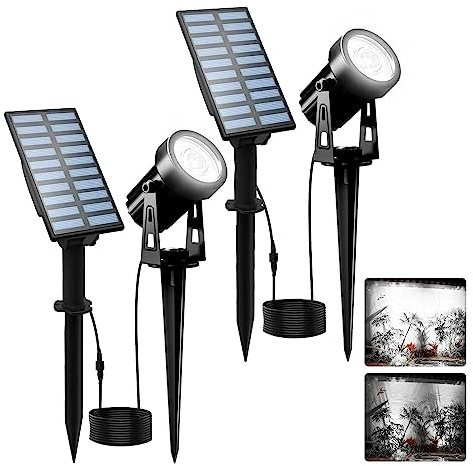 T-SUNUS Solar Garden Spot Lights, LED Solar Landscape Light Outdoor IP65 Waterproof 9.8ft Cable, Separated Solar Panel, Auto ON/Off for Garden, Driveway, Pathway, Pool Area (White 6000K)