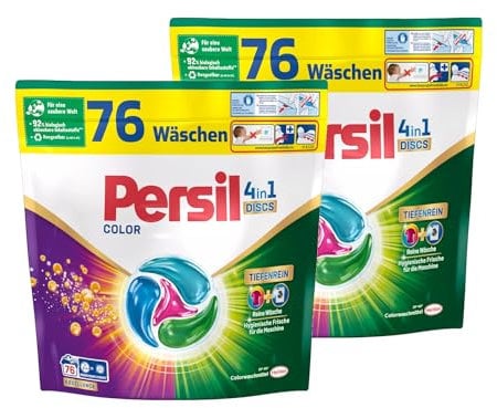 Persil 4in1 Color DISCS 152 WL (2 x 76 Waschladungen), Waschmittel mit Tiefenrein Technologie, Colorwaschmittel für reine Wäsche und hygienische Frische für die Maschine