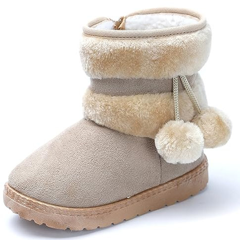 Yeeteepot Bambine e Ragazze Carino Stivali da Neve Calda Foderati Stivaletti Inverno Morbide Piatto Stivali Bambini Pelliccia Antiscivolo Boots, Beige 31 EU = 32 CN