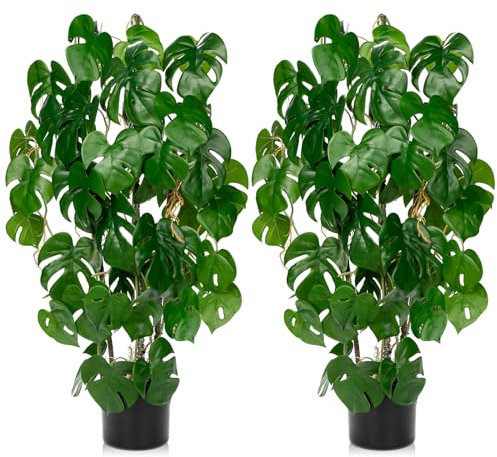 Oairse 2PCS 76cm Kunstpflanze Monstera Groß, Kunstpflanze Groß im Topf, Deko kunstpflanze für Wohnzimmer Schlafzimmer Büro Deco, Indoor Outdoor Garten Moderne Dekoration