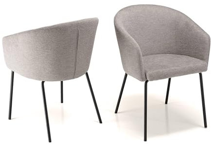 MACABANE ULYSSE - Lot de 2 chaises Tissu Gris Clair Pieds Acier Noir