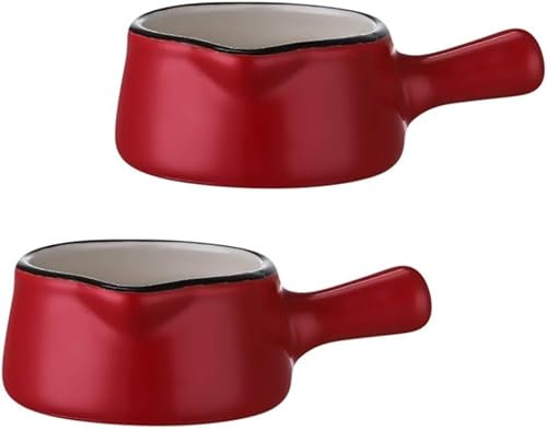 LUbrel Ceramic Small Bowls Sauce Dish,Coffee Syrup Condiment Bowls 2pcs Sauce Dishes Ceramic Small Dipping Sauce Dish Mini Ramekins with Handle Grip 50ml Red Small Serving Bowls (Color : Red)