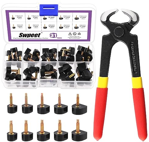 Swpeet 30 Paare 8x8mm 9x9mm 10x10mm 11x11mm 12x12mm Frauen High Heel Schuhe Ersatz Tipps Pin, Frauen High Heel Reparatur Tool Kits 2 verschiedene Pins Diamete mit 6 Fersenzange für die Reparatur