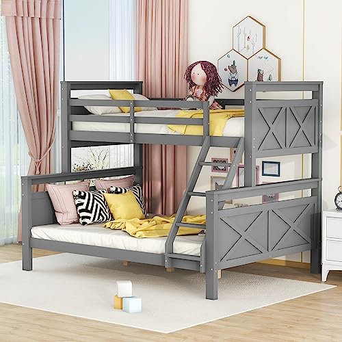 Moimhear Etagenbett 90(140) x200cm, mit Leiter und Sicherheitsgeländer, umbaubar in 2 getrennte Betten, Holzbett für Kinder, Jugendliche und Erwachsene (Grau)