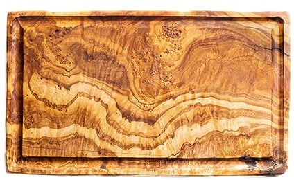 DARIDO Rustikales küchen schneidebrett holz natürlichem mit rille - frühstücksbrettchen handgefertigt - 30x18 cm - Küchenbrett für Gemüse, Obst und Fleisch - Tischbrett wohnmobil zubehör