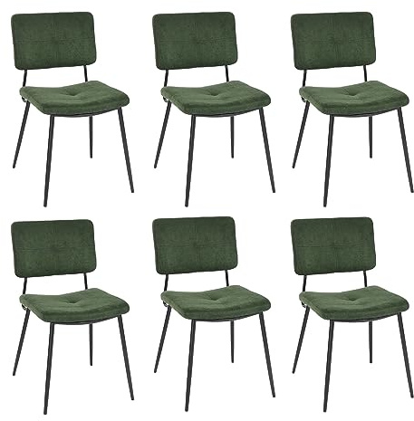MEUBLE COSY Esszimmerstühle 6er Set Küchenstühle Ergonomisch Wohnzimmerstuhl Polsterstuhl mit Rückenlehne Sitzfläche aus Stoff Metallbeine, Retro, Grün