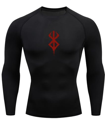 Fosike Berserk Manga Bedrucktes Basketball-Tights Für Herren, Schnell Trocknende Fitness-Bekleidung Mit Langen Ärmeln Lauftraining Kleidung, T-Shirt Mit Hohem Stretchanteil-Black||S