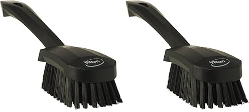 Vikan 41929 Stiff Washing/Scrubbing Hand Brush, Short Handle, 270mm (Black) (Pack of 2)
