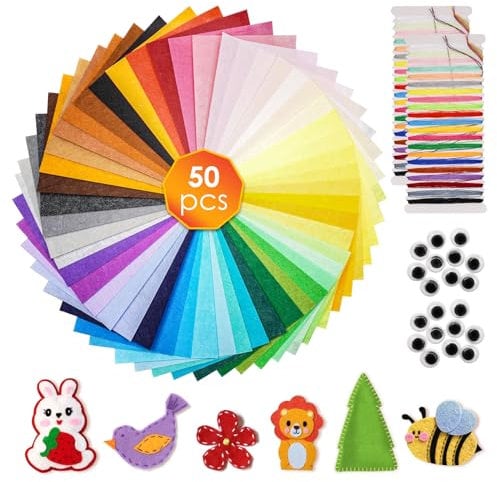 Filz 50 Farben bastelfilz, Filz zum Basteln 30X20CM, Bunter Filzstoff, DIY Filzplatten, Felt Fabric Filzrolle, Filzen für Kinder, Kinder Vliesstoff Stoff Filzplatten, mit 22 Bastelfilz Zubehör