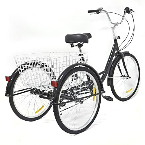 HANGKAI 24 Zoll Tricycle, 8-Gang Erwachsene Dreirad, 3 Räder Fahrrad mit Fahrradkorb
