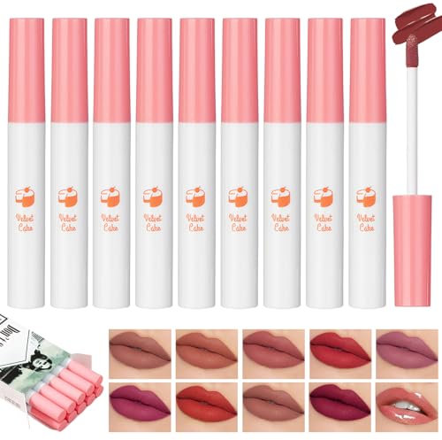 10 Farben Lippenstift Set, Mattes Lipgloss Lipstick Set für Damen, Matt Ink Velvet, Hochpigmentierter Samt, Langlebig Wasserfest, Antihaft-Becher, Premium Damen Schmink Make-up Geschenk Set