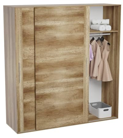 Homey - Armario 2 Puertas Correderas con Altillo Diana para Dormitorios de Matrimonio o Individuales, Color Cañón, Medidas: 180 cm (Ancho) x 208 cm (Alto) x 55 cm (Fondo)
