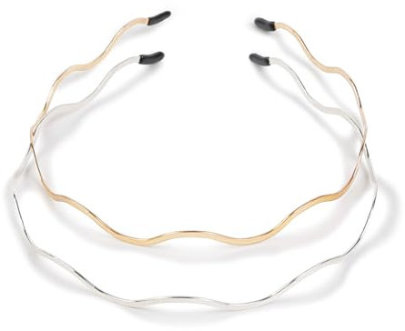 Hebterrka 2PCS Metall Haarbänder für Damen, Trendy Gold & Silber Stirnbänder, Elastische Haarbänder für Mädchen, Haarschmuck