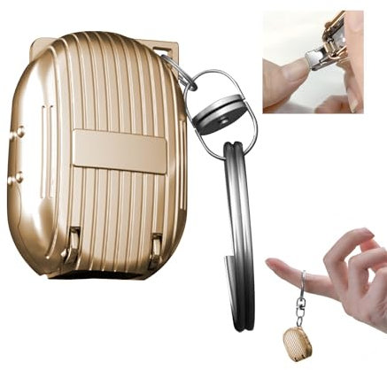Mini Nagelknipser Schlüsselanhänger - Tragbarer, faltbarer Reise-Nagelknipser mit Nagelfeilen, faltbares Vollmetall-Design, Scharfe Klingen aus Edelstahl (Gold)