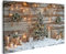 islandburner Bild auf Leinwand Verschneite Weihnachtsszene geschmückter Baum Kerzen Kleiner Weihnachtsbaum vor Holzwand Bilder Wandbilder Poster