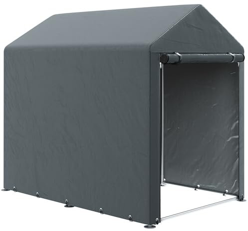 Outsunny Garage Moto per Esterno Portaoggetti Anti UV con Ingresso a Zip, Tenda Garage per Biciclette e Attrezzi in Metallo Zincato e Tessuto PE, 120x179x165 cm, Grigio Scuro
