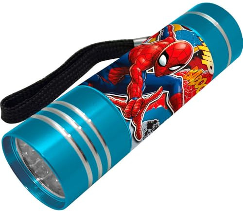 Marvel Spider-Man Mini Torcia, Design Torcia Spider-Man, 9 LED, Include Cinturino da Polso, Regalo per Ragazzi (Blu)
