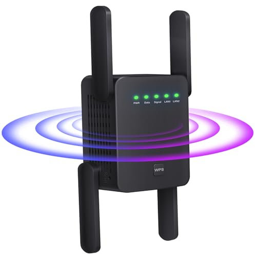 Repetidor WiFi, Amplificador de Señal WiFi/Extensor/Refuerzo WiFi/Amplificador de Señal de Internet para el Hogar, 4 Antenas, 2 Puertos LAN, Amplificador WiFi para Oficina y Hogar, Fácil Instalación