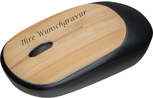 Kabellose Maus mit Gravur / Mouse / 2.4 GHz / Farbe: schwarz-beige