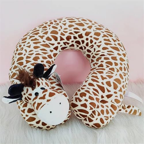champracer Nackenkissen Tiere für Erwachsene, Reisekissen Tier Erwachsene, Reisekissen Tiere, Cartoon Tier U-FöRmiges Kissen, BüRo-Nickerchen-Kissen, Kreatives Autokissen Nackenkissen (Giraffe)