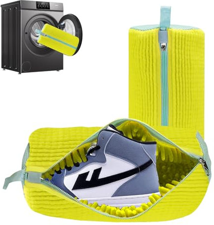 Schuhwaschbeutel Waschmaschine 2 Stück: 2025 Neu AufgerüStet Wiederverwendbarer Sneaker Waschbeutel für Alle Schuharten Und -Größen, Schonen Sowohl Schuhe als Auch Waschmaschine (Gelb)