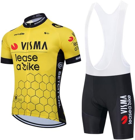 X-CQREG Cycling Jersey Men Set Bib Shorts Set Summer Mountain Bike Bicycle Suit Anti-UV Bicycle Team Racing Uniform Clothes, Yellow, XL