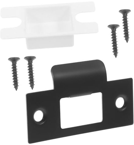 SECFOU 1 Set Lock Tongue Buckle Door Strike Plate Gate Latch Outdoor Rack Adjustable Deadbolt Plate Bar Hook Catch Self-Closing Latch Screws Push to Kit Door Hole Cover Plate Black Metal