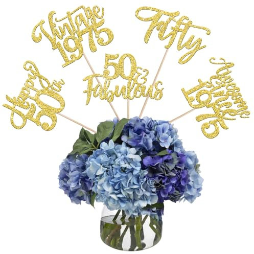 15 Stück Vintage 1975 Tortendeko Happy 50th Fifty Awesome Since 1975 Kuchen Deko 50 Fabulous Cake Toppers für Prost auf 50 Jahre Geburtstag Hochzeitstag Party Kuchen Dekorationen Gold