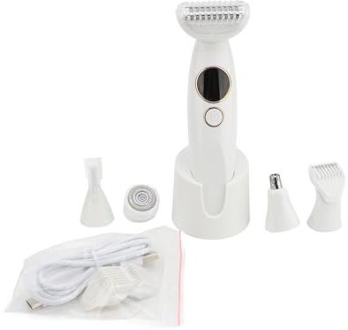 Epilierer Damen, 5-in-1 Kabelloser Intimrasierer Für Frauen, Ipx7 Wasserdicht Damenrasierer Elektrisch, Haartrimmer Intimbereich Mit Ladestation, Bikini Trimmer Für Achseln Beine Gesicht Nase