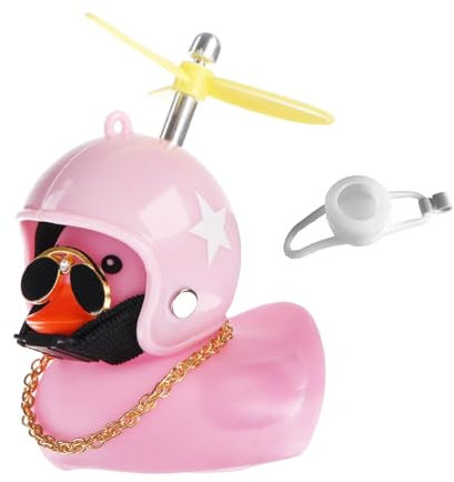 NHQZ Gummi Gelb Ente Auto Ornament, Coole Fahrradglocke Dekorationen mit Propellerhelm für Erwachsene Kinder, Rosa, 1 Stück