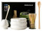 Service à thé matcha avec fouet et bol, fouet à matcha et porte-fouet en céramique, lot de 5 kits à matcha pour cérémonie (blanc)